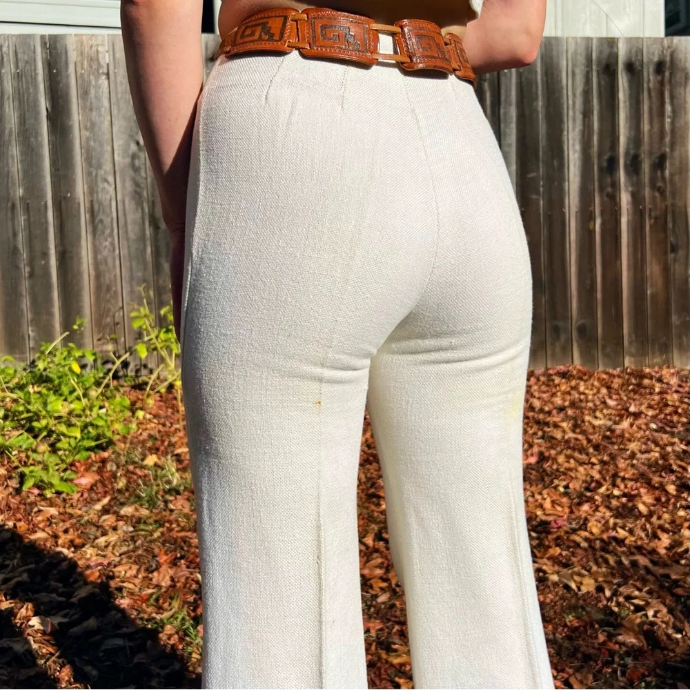 1960's Cotton/Linen Embroidered Vest Flares Ensemble - Picture 9 of 10